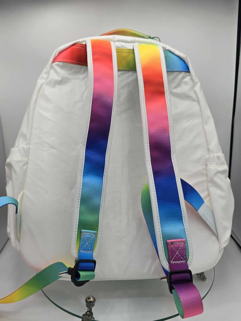 NWT Kipling White Backpack Rainbow Handle and Logo Trim School Hiking Laptop - Picture 5 of 6